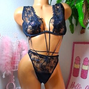 VICTORIA'S SECRET Blue w/ Cristals Lace Bodysuit NWT  2117